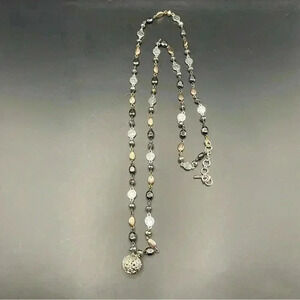 VGT Gold & Silver Black & Crystal Tones Beaded Necklace Silver-tone Bell Pendant